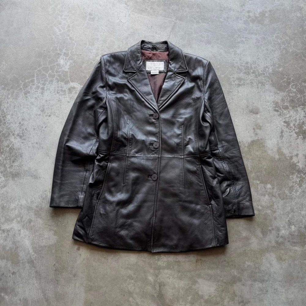 Vintage 90's Nine West Brown genuine leather blazer mid length jacket medium